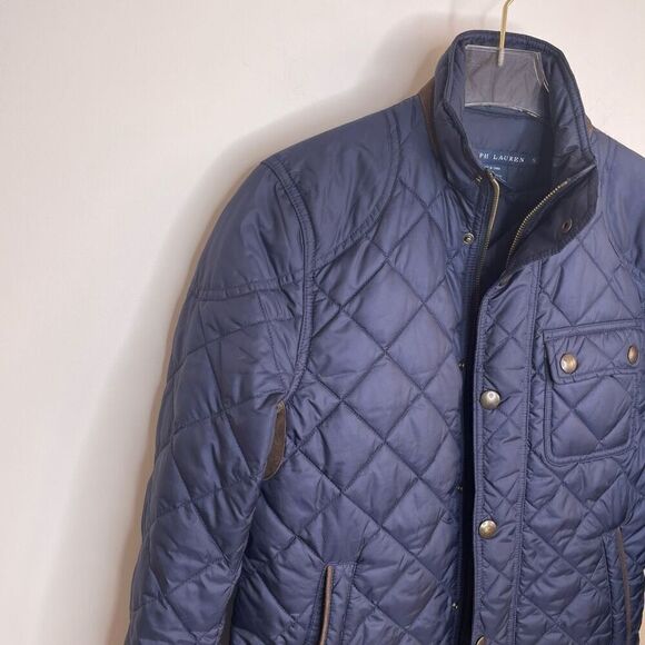 Ralph Lauren Navy Blue Quilted Jacket Coat S Small Suede Utility Snap - Picture 4 of 7